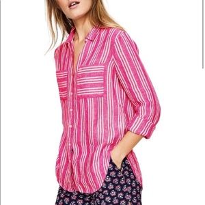 Boden Pink Stripe Linen Button Down Top size 8R